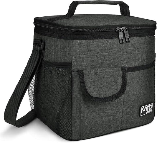 Tirrinia Large Insulated Lunch Bag for Women Men, 10L Leakproof Thermal Reusable Lunch Box for Adult, Tall Meal Prep Lunch Cooler Tote with 4 Pockets for Office Work, Black