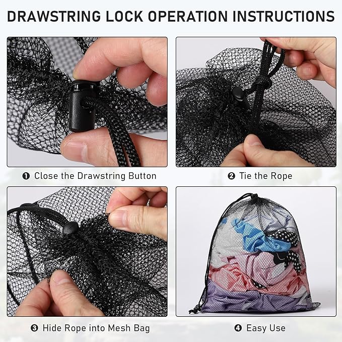 Mesh Drawstring Bag Durable Delicate Mesh Laundry Bag Multicolor Nylon Mesh Bag Small Mesh Gym Bag Travel Mesh Beach Bag Locking Closure Storage Bag For College, Gym, Yoga, Sport