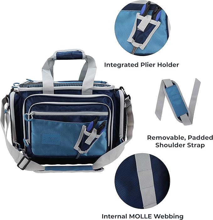 OSAGE RIVER Fishing Tackle Bag, Saltwater Fishing Gear Bag, Tackle Box Organizer with Waterproof Non-Slip Bottom, Padded Shoulder Strap, and Fishing Pliers, Fishing Gifts for Men