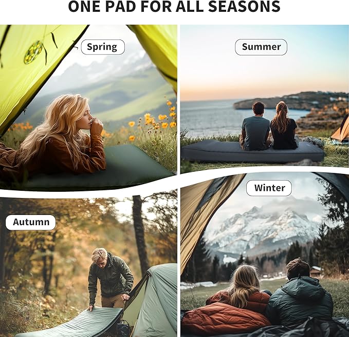 Origem Self Inflating Sleeping Pad, 4" Ultra-Thick Camping Mattress with Built-in Pump, Foam Campinging Mat for Tent, Traveling and Car, Easy to Inflate and Deflate (Grey)