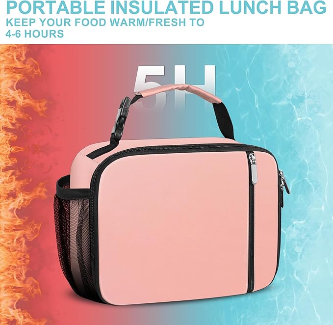 esouler Lunch Box Kids Insulated Lunch Bag for Boys & Girls Durable Children Lunchbox for School with Water Bottle Holder-Pink