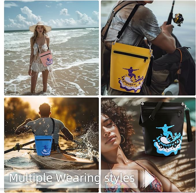 WALNEW Waterproof Dry Bag with Watertight Zipper, Lightweight Waterproof Pouch for Women Men, IPX5 Crossbody Dry Sack Keeps Gear Dry for Kayaking, Beach, Boating, Camping, Fishing, Hiking (BLACK)