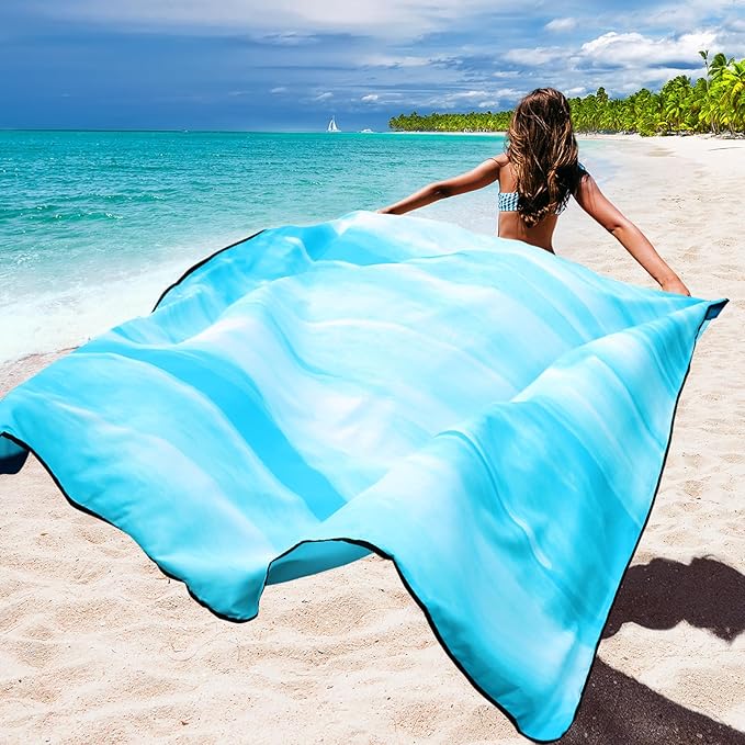 Beach Blanket Waterproof Sandproof Beach Mat 79" X 83" /10'x9'for 2-8 Adults Quick Drying Outdoor Picnic Mat Beach Accessories for Travel, Camping, Hiking