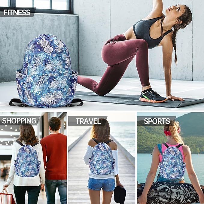 HUA ANGEL Floral Print Drawstring Bag - Lightweight Waterproof Cinch Sackpack with Side Pocket for Men & Women Travel Gym Bag