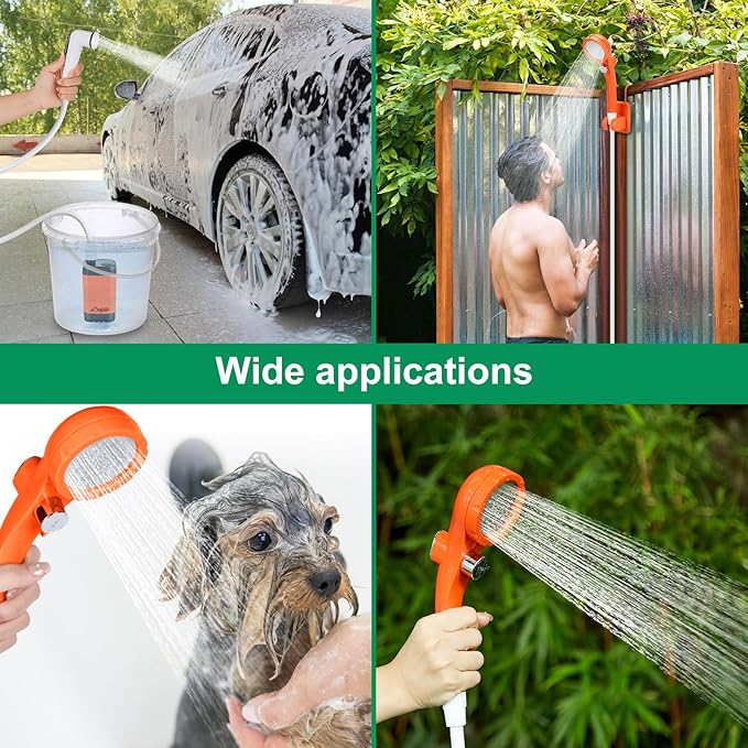 WADEO Portable Shower for Camping, Outdoor Electric Shower Rechargeable Pump with Intelligent Digital Display, Camping Shower Head Nozzle for Camping, Hiking, Traveling, Washing