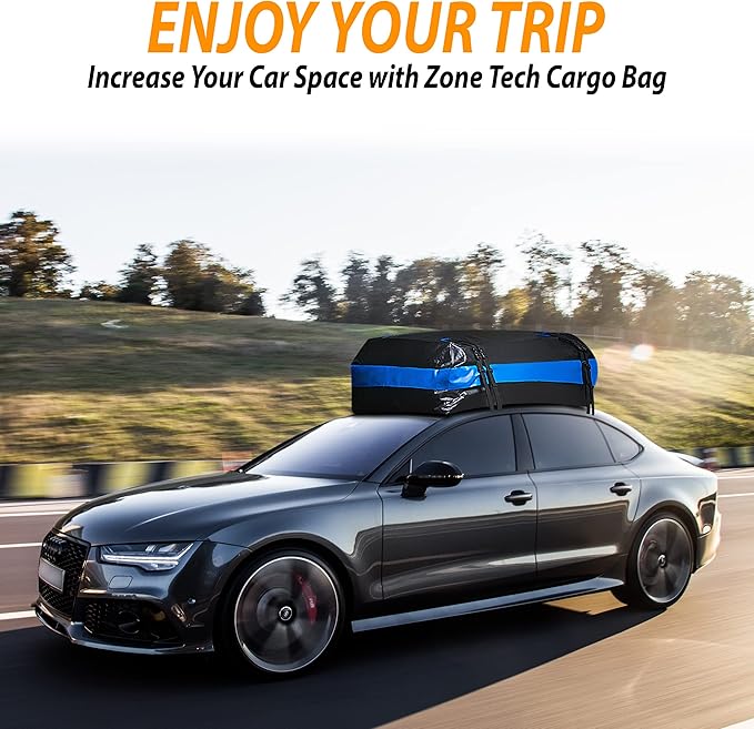 Zone Tech 21 Cubic Feet Car Rooftop Cargo Bag Carrier Soft Shell Waterproof Protective Tear and Dust Resistant Includes 6 Hooks, Anti Slip Mat, Bonus Safety Luggage Lock