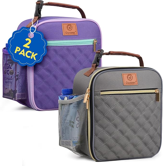 Lunch Bag for Women Men Girls Teens Insulated Leakproof LunchBox for Adult Reusable Lunch Box with Bottle Holder for Work Office School Travel Picnic-Purple/Gray