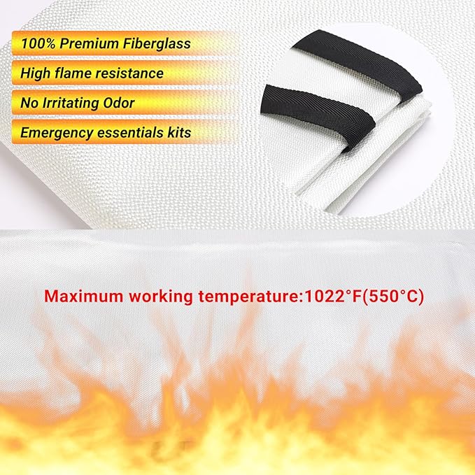 Heavy-Duty Emergency Fire Blanket, 4 Pack – Fireproof Fiberglass Blanket for Kitchen, Home, Car, Grill, Fireplace, Camping, Heat Shield, Grease Fires, Emergency Fire Suppression