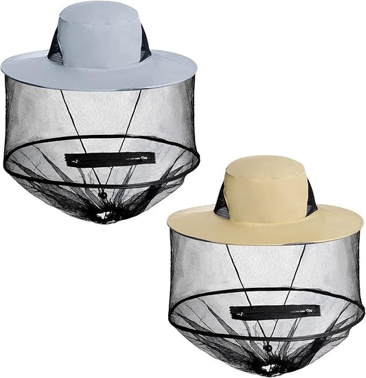 Sucrain 2 Pack Mosquito Head Net Hat Sun Hat Garden Bug Hat with Hidden Net Mesh for Outdoor Gardening Beekeeping