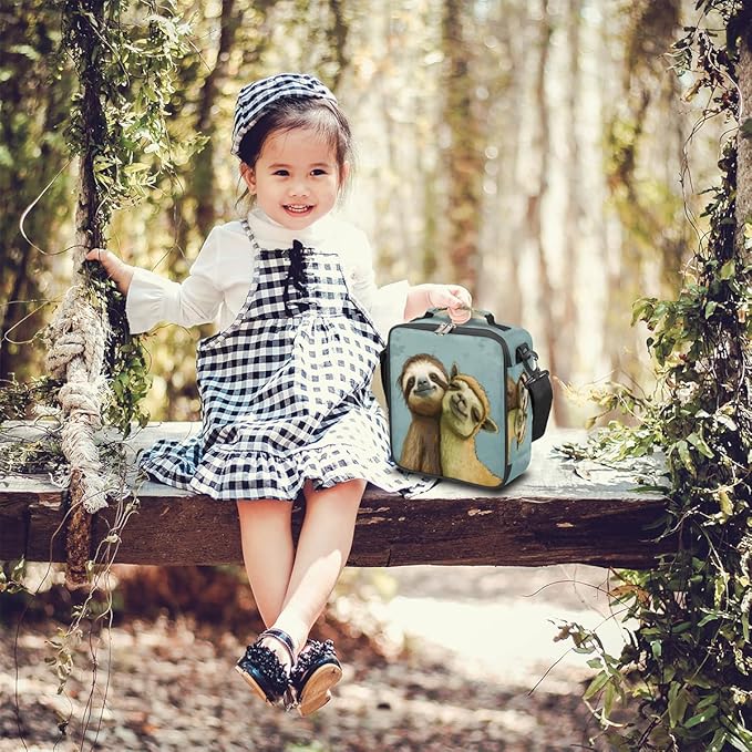 cfpolar Cute Llama and Sloth Lunch Box for Boys Girls, Insulated Lunch Bags for Kids Reusable Mini Cooler Lunch Tote Lunchbox Thermal Meal Tote Kit with Shoulder Strap for Work School Picnic