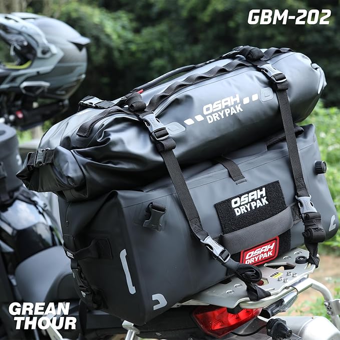 Waterproof Duffle & Luggage Tail Bag Saddle Bags, 20L Large Storage Space, for Motorcycle Back Seat, Dry Bag - Green