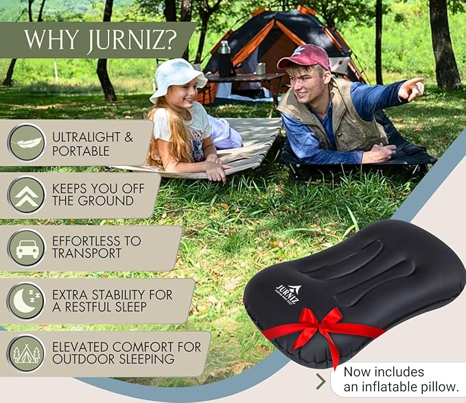 Ultralight Camping Cot with Inflatable Camping Pillow for Adults & Kids; Supports up to 330lbs; 4.85lbs Lightweight Portable Camping Bed for Hiking, Camping & Backpacking with Carry Bag (Green)