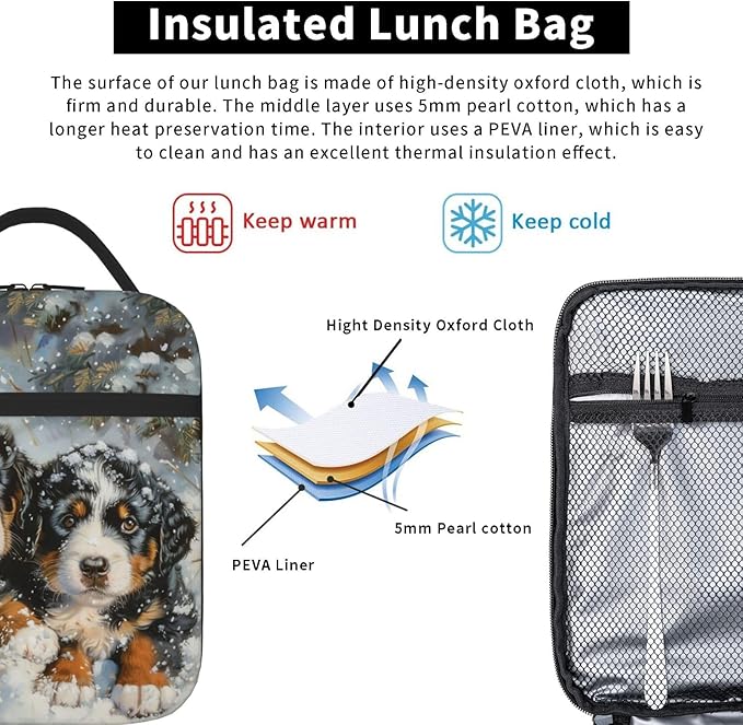 SARA NELL Dog Insulated Lunch Bag Snowy Mountain Dog Puppy Lunch Box for Women Men Teens Kids, Reusable Lunch Tote Bag, Leakproof Thermal Insulated Lunch Bags for Work, Picnic, School or Travel