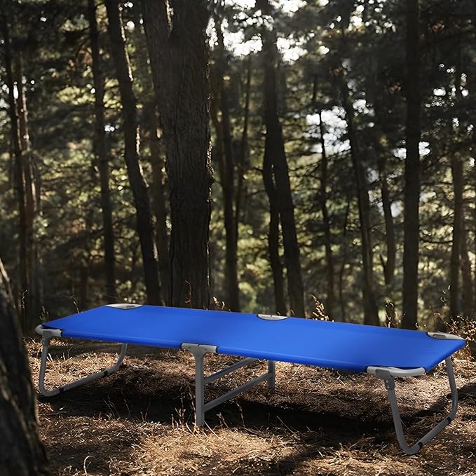 MoNiBloom Lightweight Folding Camping Cot Bed, Ultralight Folding Portable Compact Cots for Outdoor Travel Base Camp Hiking Mountaineering Lightweight Backpacking, Weight Capacity 195 lbs, Blue