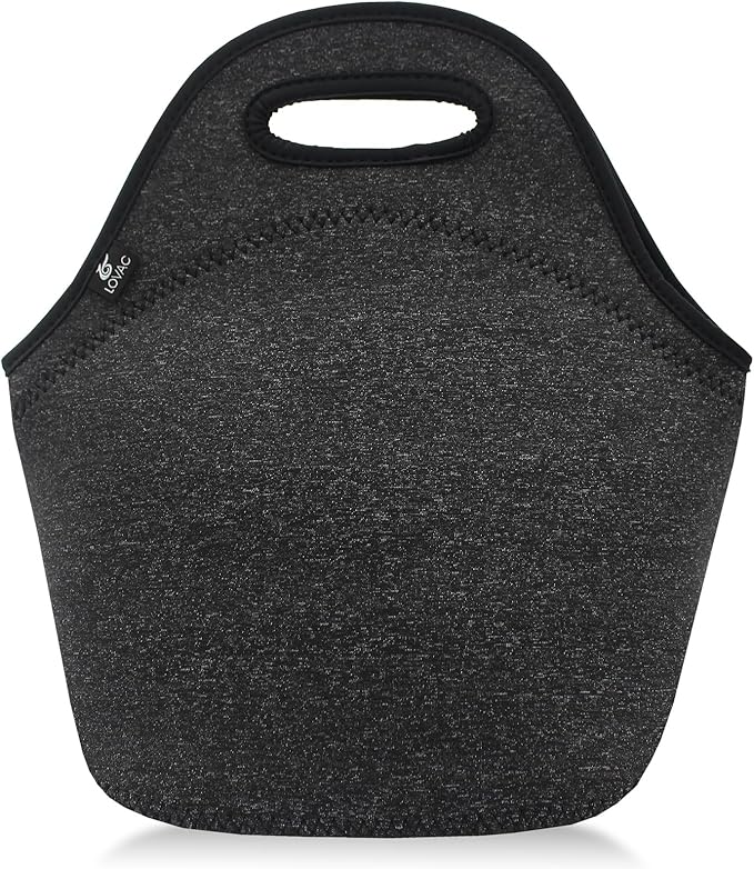 LOVAC Neoprene Lunch Bag for Men,Insulated Lunch Tote,Durable and Waterproof Lunch Bag,Reusable Soft and Lightweight (Black)