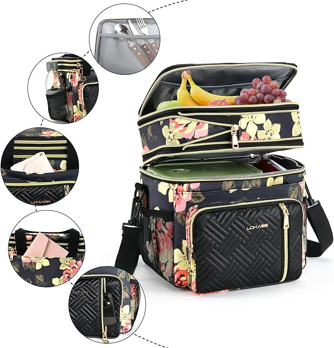 Lunch Box & Lunch Bag for Women, Large Insulated Adult Lunch Box Leakproof Lunchbox Cooler Bag for Work Picnic Beach,16L, Floral