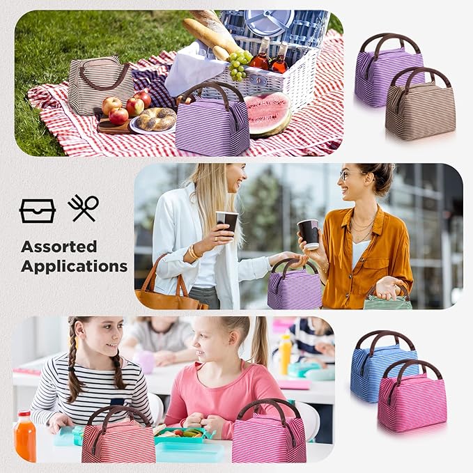 Nuogo 12 Pieces Insulated Lunch Bag Reusable Box Thermal Lunch Leakproof Tote Bag for Women Men Office School Work Picnic Beach Fishing