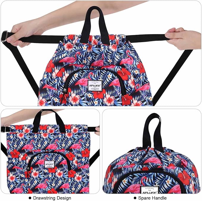 Dry Wet Drawstring Backpack with Shoe Compartment for Women Adjustable Gym Bag