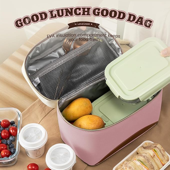 LOVEVOOK Lunch Box for Women,Adult Insulated Lunch Bag for Women,Leakproof Cooler Bag for Office Picnic Hiking Beach,Lunch Tote Bag with Adjustable Shoulder Strap
