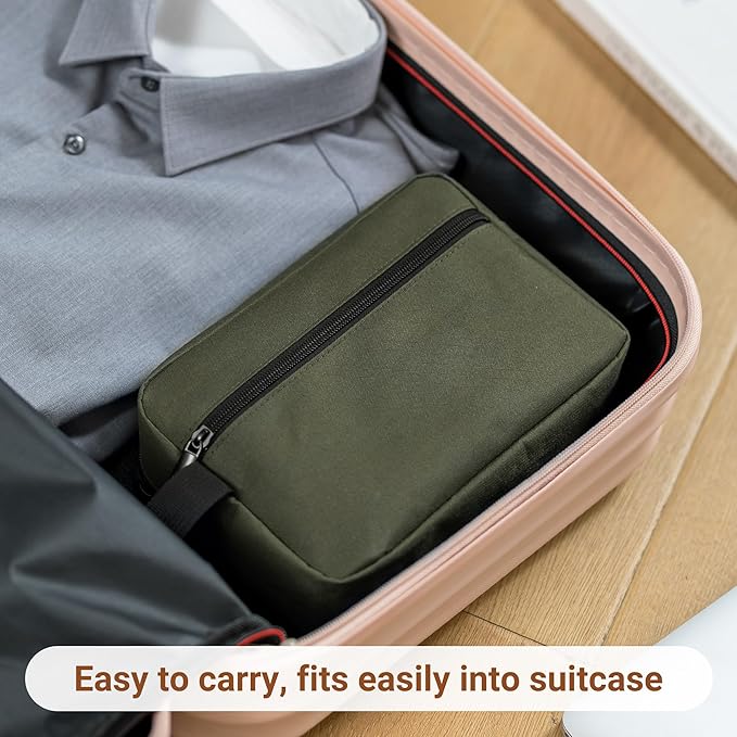 Elviros Travel Toiletry Bag for Women and Men, Lightweight Makeup Bag Hanging Dopp Kit with Shaving Compartment Cosmetic Organizer Small Tool Bag Travel Essentials, Army Green