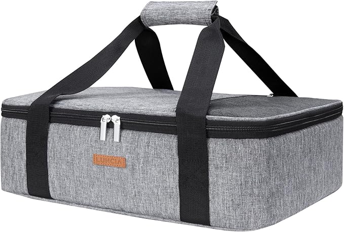 Insulated Casserole Carrier for Hot or Cold Food, Lasagna Lugger Tote for Potluck Parties/Picnic/Cookouts, Fits 9"x13" Baking Dish, Grey