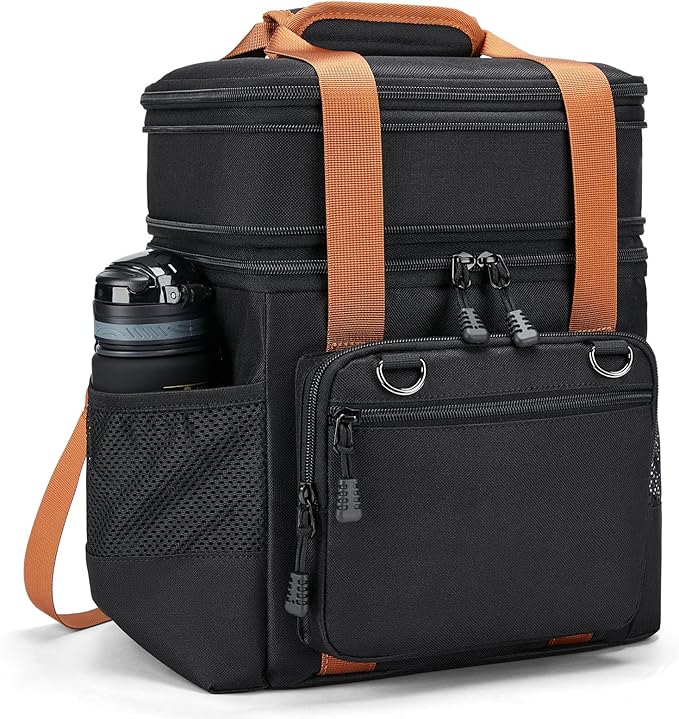 Insulated Lunch Box for Men/Women: Reusable Lunch Bag for Work Office Daytrip Picnic Beach - Leakproof Cooler Tote Bag Organizer for Adults - Black Brown