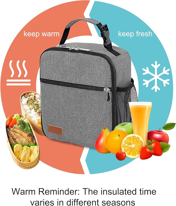 Lunch Box for Men & Women Durable Lunch Bag for Adults Reusable Small Lunchbox Grey