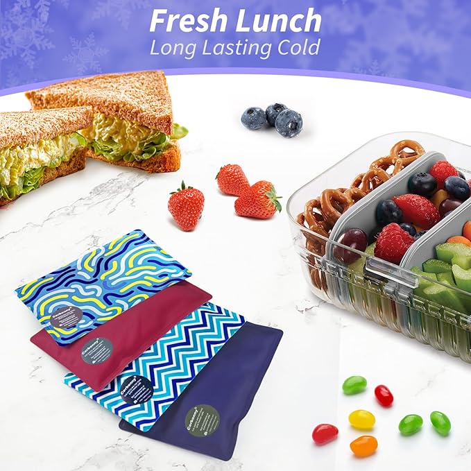 Cerbonny Ice Packs For Lunch Boxes,Ice Packs Reusable for Lunch Box,Cooler Ice Packs For Lunch Bag,Freezer Packs Fit For Beach Bags,Lunch Box Ice Packs,Fit for 3+,Pack of 4