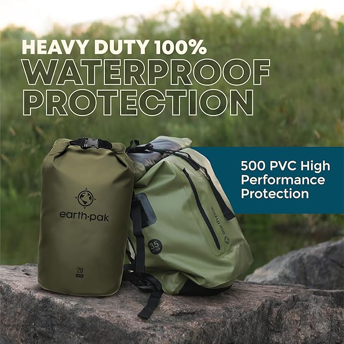 Earth Pak Waterproof Orginal 10L Dry Bag & 35L Summit Backpack - Waterproof Backpack Keeps Gear Dry for Boating, Camping, Fishing