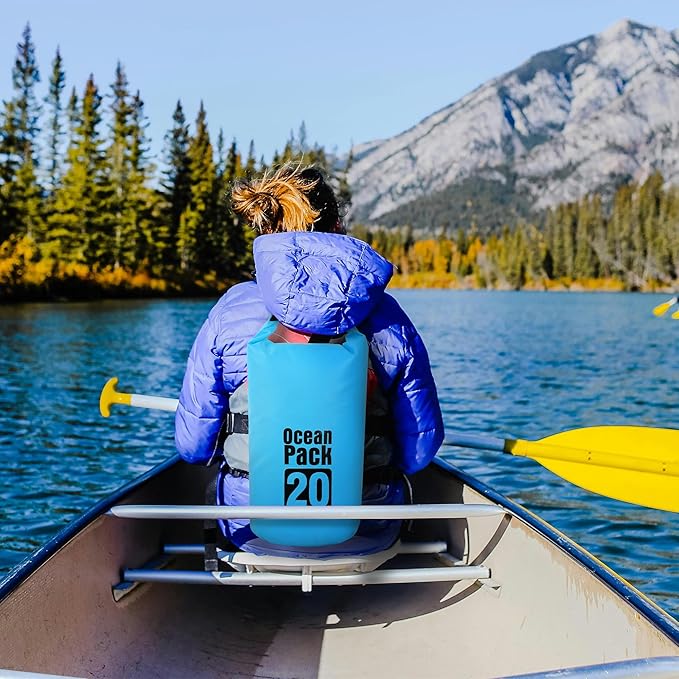 Dry Bag Waterproof for Women Men,20L Rolled Lightweight Dry Storage Bag Backpack with Phone Case for Travel,Swimming,Boating, Kayaking,Camping & Beach,Lake Blue