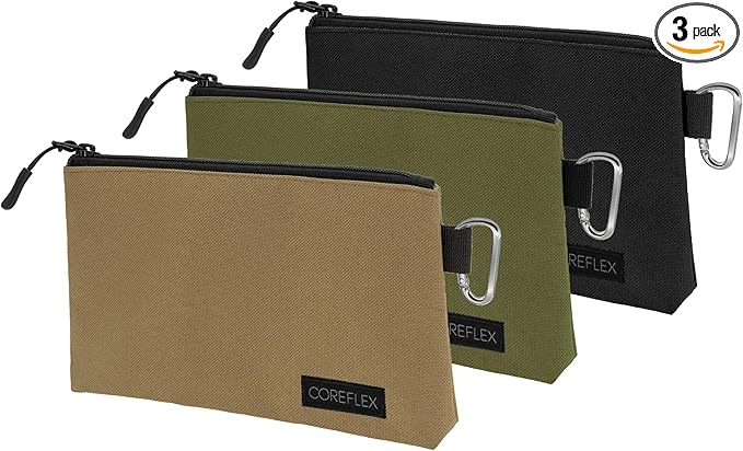COREFLEX Premium Tool Pouch Zipper Bag, Small Tool Bag, Multipurpose Storage pouch, Heavy duty Flat Bottom Tool bag with YKK Zipper (3 pack Small 8inch)