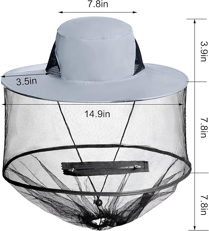 Sucrain 2 Pack Mosquito Head Net Hat Sun Hat Garden Bug Hat with Hidden Net Mesh for Outdoor Gardening Beekeeping