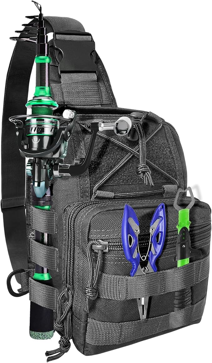 Fishing Backpack Tackle Storage Bag With Rod Holder - Sling Gear Storage