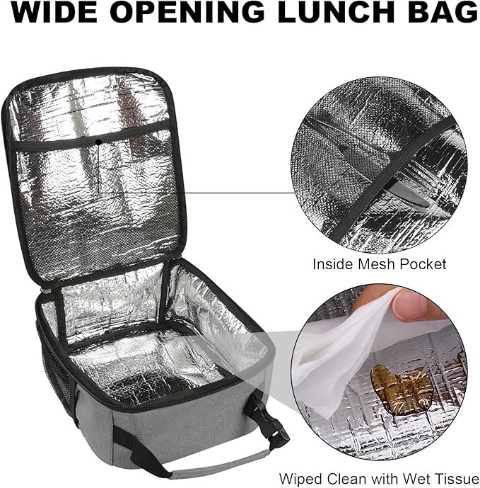 Femuar Lunch Box for Men Women Adults, Small Lunchbox for Work Picnic - Reusable Lunch bag Portable Lunch tote, Grey