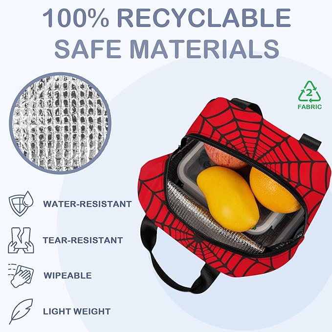 Spider Web Red Insulated Lunch Bag Reusable Lunch Box Women Men,Cooler Thermal Meal Tote for Kids School Student Picnic Office Work