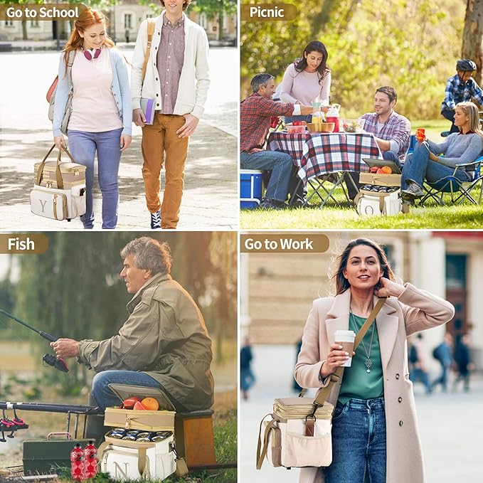 LOKASS Personalized Lunch Bag for Women Work, 16L Initial Insulated Lunch box for Adult/Womens Gift, Leakproof Personalized Gift Lunchbag with Adjustable Shoulder Strap, Cooler Bag Beige - Q