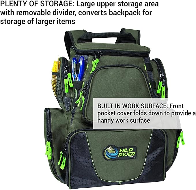 Wild River CLC WN3606 Multi-Tackle, Mulit-Pocket, Large Backpack, Fishing Bag, Without Trays