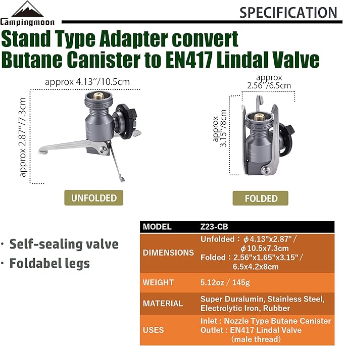 CAMPINGMOON Butane Gas Fuel Canister Adapter Stand Type Convertor for EN417 Lindal Valve Camping Gas Stove Lantern Z23-CB