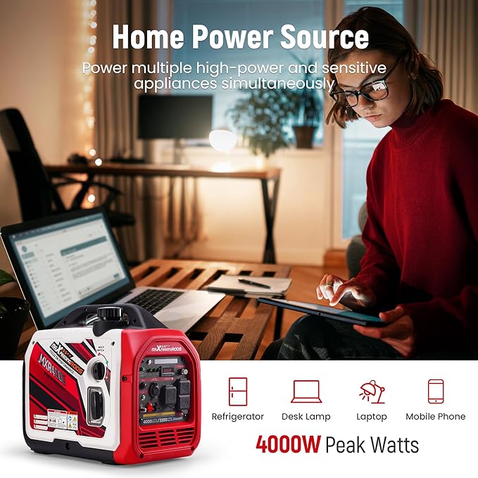 maXpeedingrods 4000 Watt Inverter Generator Portable, Bluetooth® App Remote Data Monitor, RV Ready, Gas Powered Generator with CO Alarm for Outdoor Camping, Home Backup