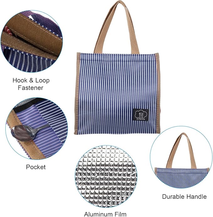 PATIKIL Insulated Lunch Bag, Oxford Cloth Waterproof Lunch Tote Bag Thermal Portable Lunch Box Food Container for Work Office Picnic Outdoor, 10.24"x6.69"x10.24", Blue