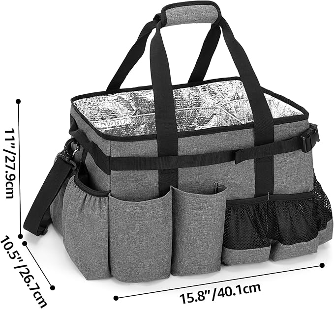 Large Grill Utensil Caddy with Paper Towel Holder, Outdoor Picnic Bag Organizer for BBQ Supplies Tool, Tailgating Accessory Basket Camping Gear Must Haves for Cook Essentials, Gray, Bag Only