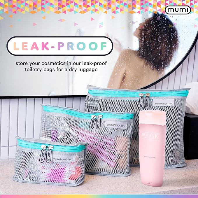 MUMI Travel Toiletry Bag Set of 3 – Clear TSA Approved Toiletry Bags for Women – Reusable Water-Resistant Makeup Organizer Pouches for Skincare, Cosmetics, Travel Accessories, Airport Packing - Gray