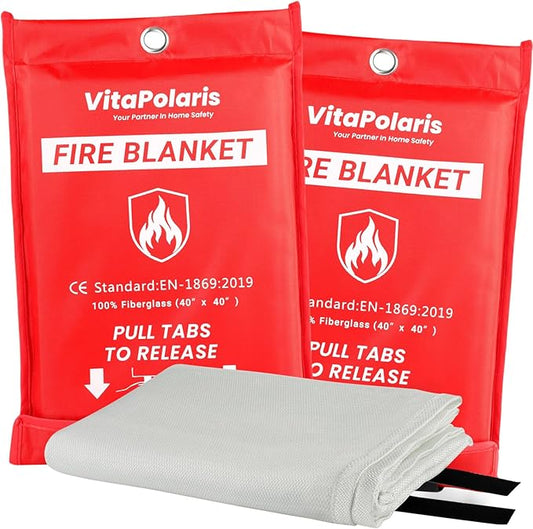Heavy-Duty Emergency Fire Blanket, 2 Pack – Fireproof Fiberglass Blanket for Kitchen, Home, Car, Grill, Fireplace, Camping, Heat Shield, Grease Fires, Emergency Fire Suppression