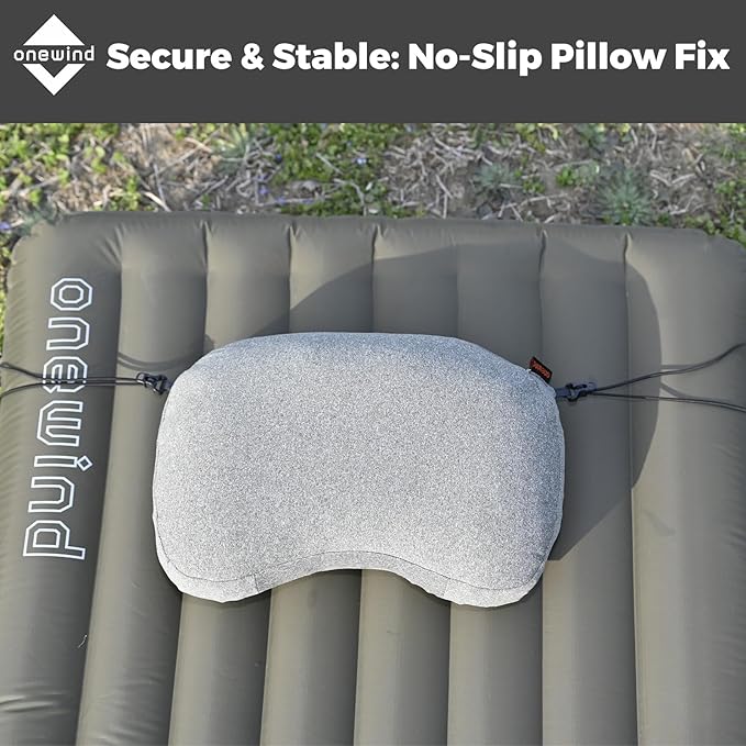 onewind Ultralight Camping Pillow, Soft Inflatable Pillow Compressible Ergonomic Neck Air Pillow with Removable Elastic Cord for for Hammock Tent Sleeping Pad Attachment, Gery