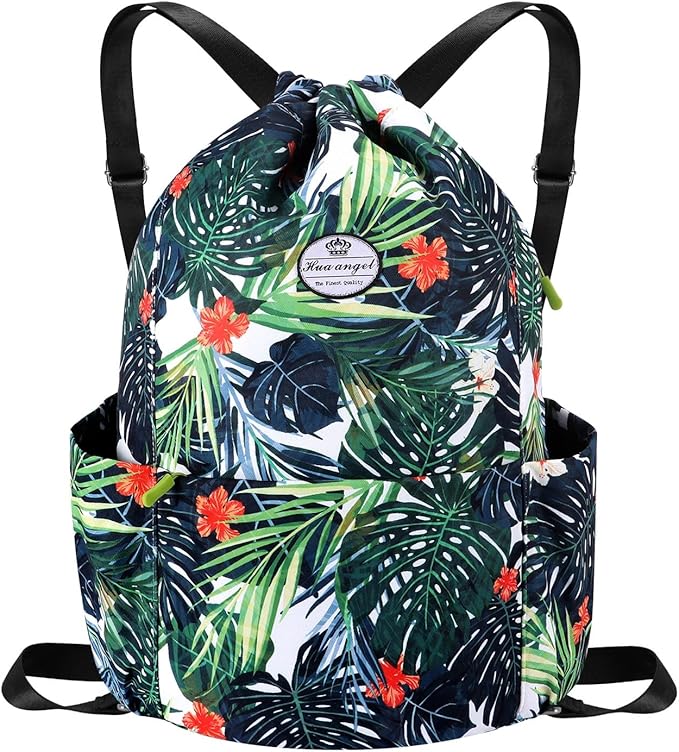 HUA ANGEL Floral Print Drawstring Bag - Lightweight Waterproof Cinch Sackpack with Side Pocket for Men & Women Travel Gym Bag