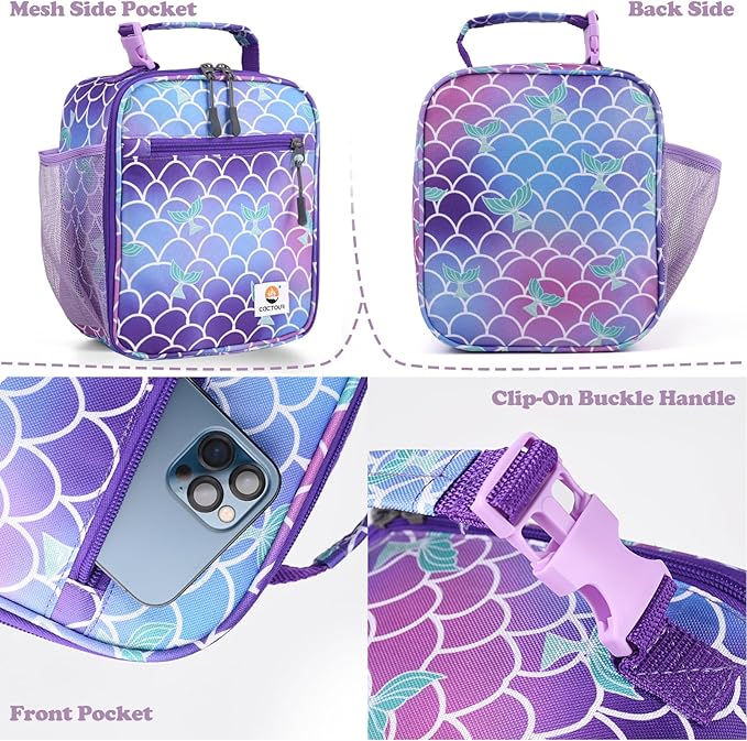 Lunch Box Kids,Premium Insulated Lunch Bag for Girls Boys,Soft Bag Mini Cooler Back to School Thermal Reusable Lunch Bag for Work School Picnic (Mermaid)