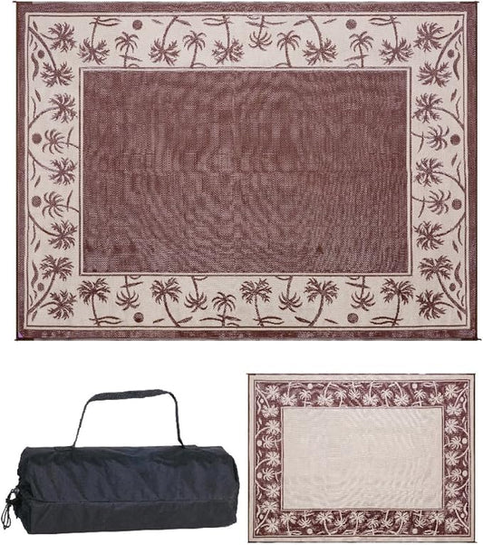 Stylish Camping Outdoor Patio / RV Camping Mat - Palm Tree (Brown/Beige, 9-Feet x 12-Feet) - 209127