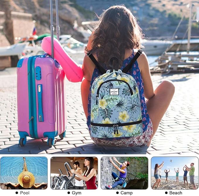 Dry Wet Drawstring Backpack with Shoe Compartment for Women Adjustable Gym Bag