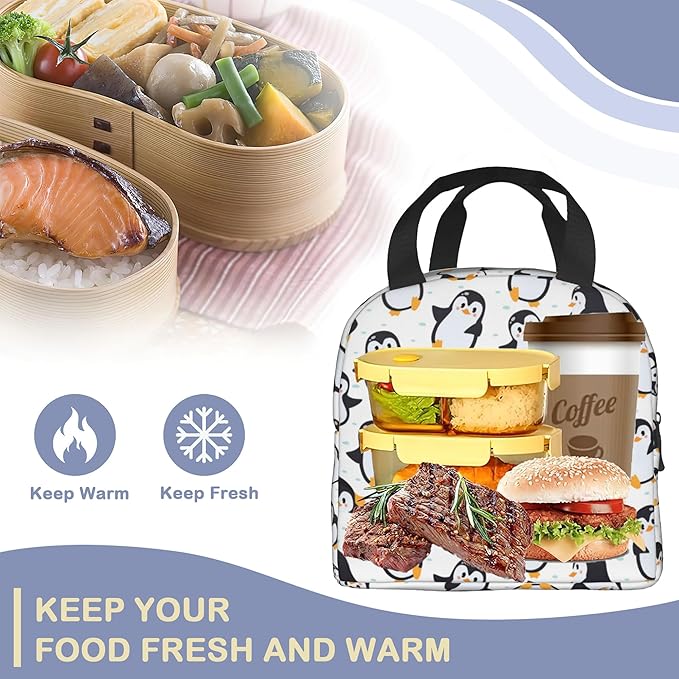 Cute Penguins Lunch Box,Insulated Lunch Bag for Girls Boys,Reusable Lunch Box for Kids Adults School Student Work Picnic Travel