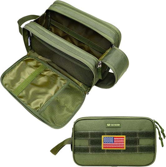 TACTICISM Toiletry Bag for Men - Extra Large Dry Wet Separate Travel Shaving Bag, Tactical Molle Dopp Kit for Men, Water-Resistant Mens Toiletry Bag for Travel, Green